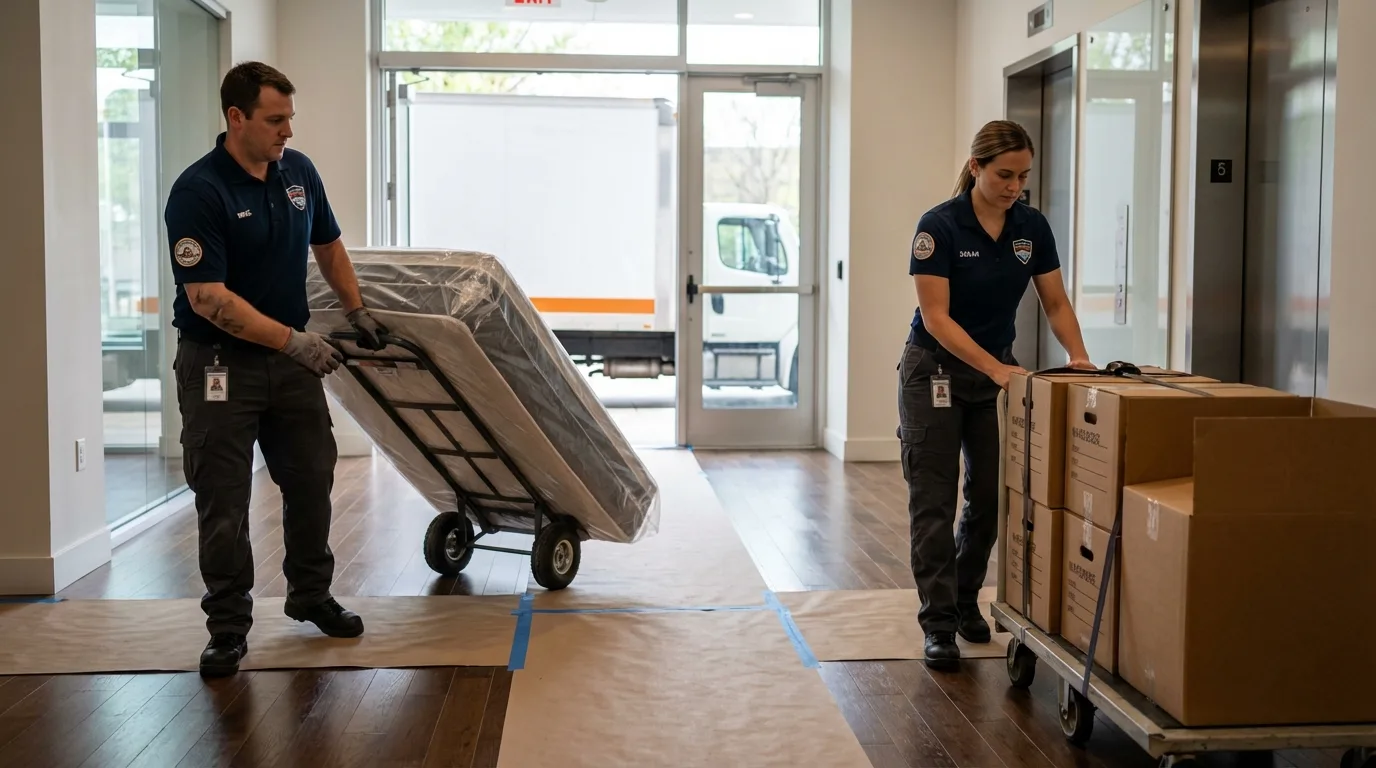 Professional apartment movers loading elevator in Jerome, ID